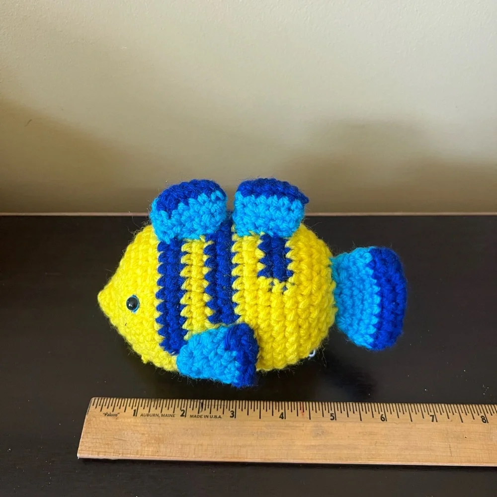 Handmade Crochet Trout – Yellow & Blue Amigurumi Fish Plush